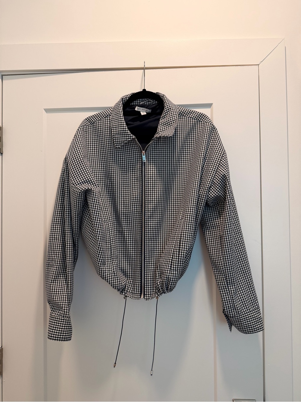 Checked Zip-Front Cropped Jacket - Navy/White